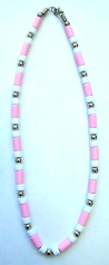 sell costume jewelry - silver bead and multi light pink tube bead, white bead forming fashion neckla