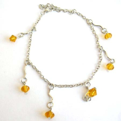 Fashion anklet with 5 mini wave strip holding 5 yellow beads dangle