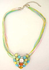 In expersive fashion jewelry wholesale Multi color strings with heart shape cat eyes embedded heart