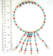 Discount fashion bead jewelry supply Fashion necklace with turquoise and agent beads, 6 dangles desi
