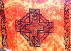Wholesale Celtic dress-faded orange sarong with Celtic knot work around Celtic cross center