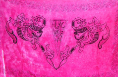 Turban sarong supply-Pinkish rayon sarong with double Celtic mystic creatures