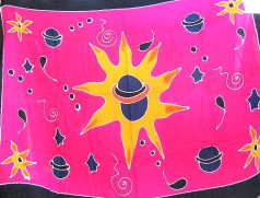Printed Celestial sarong wholesale-black edge pinkish sarong with multi celestial bodies