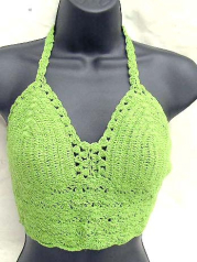 Light green crochet top with swirl cup and bottom design in fan