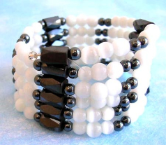 Wholesale healing jewelry, one string forming magnetic hematite bracelet with white cat eye stones