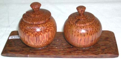 coconut wood made of, smooth finishing 2 pot on tray set