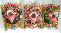 Color painting wooden evil mask with sharp mouth