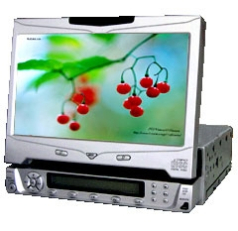 1-Din Fully Motorized Car DVD Player with 7" TFT-LCD Monitor and AM/FM Stereo Receiver