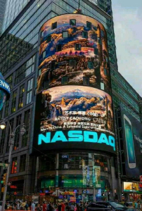 Artist Cao Yong featuring art work, China on the NASDAQ Buildings in Times Square, New York