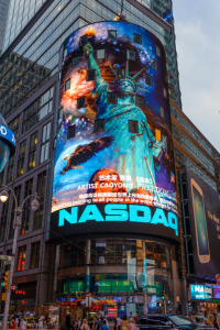 Artist Cao Yong on the NASDAQ Buildings in Times Square, New York