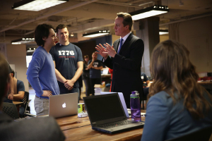 British Prime Minister David Cameron talking with 1776
