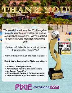 Pixie Vacations Travel Weekly Magellan Award