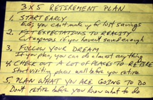 Retirement Plan on a 3 X 5 Index Card