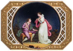 Lot 31: Swiss gold snuff box with a miniature painting in enamel, Francois Joanin