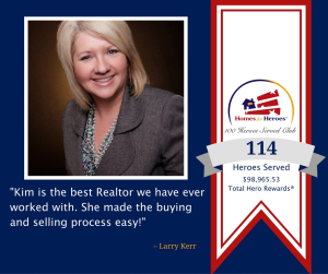 Kim Roark graphic with 114 heroes served and hero testimonial