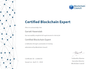 Certified Blockchain Expert Credential - Garratt Hasenstab