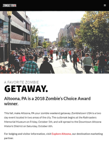 Altoona, PA is a 2018 Zombie's Choice Award winner