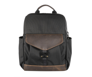 Mezzo Laptop Backpack in Black ballistic nylon and chocolate full-grain leather
