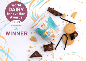 Photo of the World Dairy Innovation Awards Badge with Product