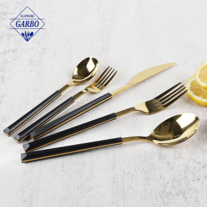 430 stainless steel golden color flatware set, 24 pcs. cutlery with black ABS handle.