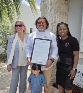 Michelle Shirley CEO Be Strong International with Maycol Delgado and Mayor Karyn Cunningham