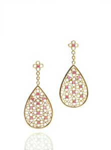 Crysobel Pink Sapphire and 18K Gold Tear Drop Earrings