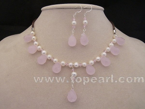 Rose quartz, pearl,crystal mixed Bridesmaid jewelry set