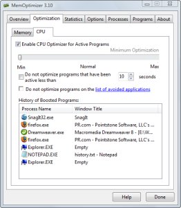 MemOptimizer Screenshot - CPU Optimization