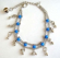 Fashion bracelet in double chain pattern design with multi blue beads and mini water-drop shape silv