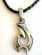 Fashion necklace with black twisted imitation leather string holding a Celtic tattoo metal pendant a