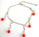 Fashion anklet with 5 mini wave strip holding 5 red beads dangle
