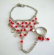 Fashion slave bracelet with multi diamond shape red rhinestones embedded and multi silvery star patt