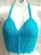 Baby blue crochet top with swirl cup and bottom design in fan pattern