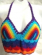 Rainbow crochet top with swirl cup and bottom design in fan pattern