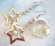 Fashion earring with mini chain holding carved-out double star pattern on bottom