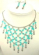 Fashion necklace and earring set, chain necklace with multi bright blue rhinestone embedded web shap