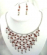 Fashion necklace and earring set, chain necklace with multi brown rhinestone embedded web shape dang