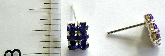 Sterling silver earring in 6 mini dark blue cz stone forming rectangle pattern design