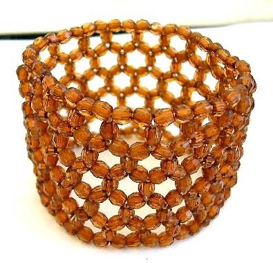 Multi brown facet beads forming fashion wide band stretchy bracelet