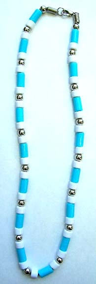 wholesale necklace, fashion necklace with multi blue, white beads and pearl silver bead inlaid