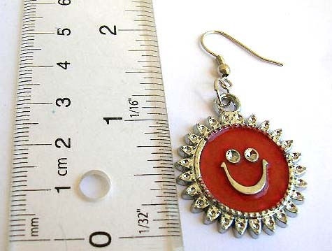 Contemporary jewellery wholesale Fashion fish hook earring with smiling sun pattern and enamel assor