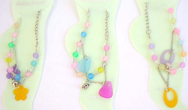 Costume jewelry supply Heart and long oval shape beads with clear bead chips design in fashion ankle