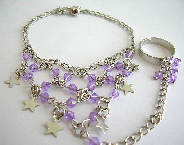 Fashion slave bracelet with multi diamond shape dark purple rhinestones embedded and multi silvery f