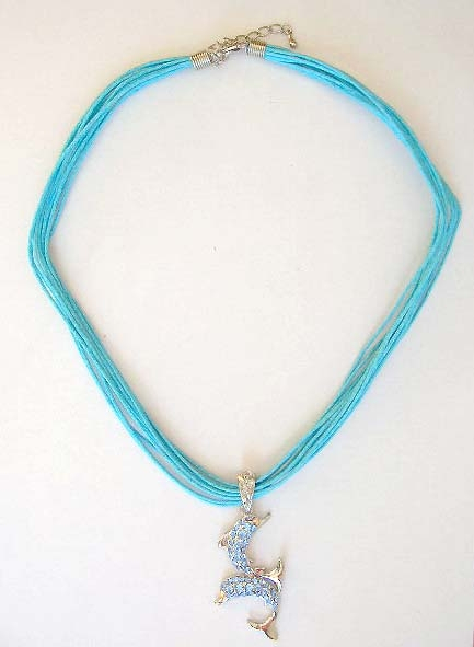 Fall 2005 jewelry wholesale Fashion necklace with multi strings and double playing dolphin with blue