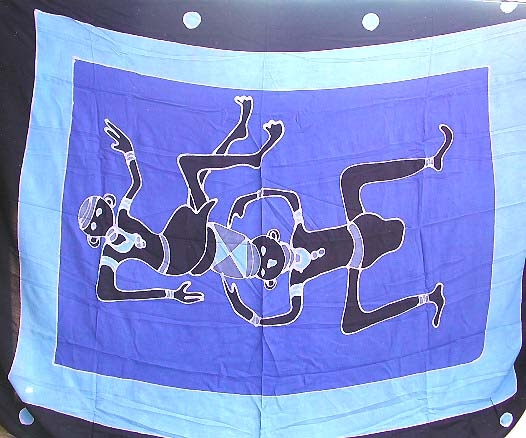 Wholesale surong-blue black sarong with two tribal dancing figures