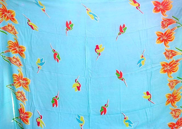 Wholesale quality turban-spring blue rayon sarong with flying birds in flower garden