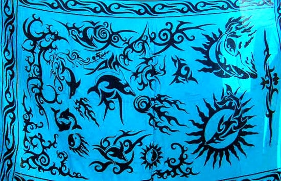 Wholesale tattoo kanga wear-light blue sarong wrap with black tattoo pattern