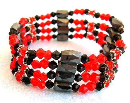 wholesale magnetic jewelry, magnetic hematite bracelet and hematite necklace with red rhinestone