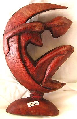 Bali wooden sculpture - naked lady in moon abstract carving stand
