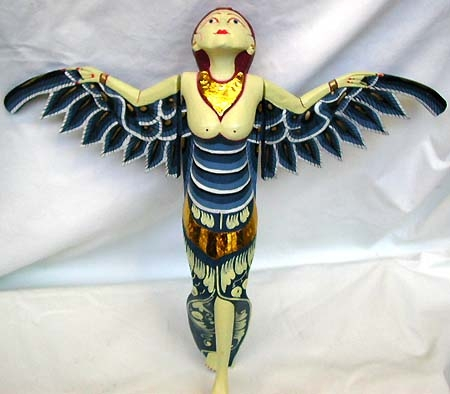 Personalized home gift decor - blue / green color painted wooden flying lady